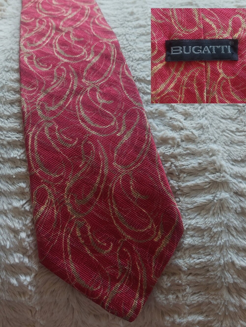 Bugatti Men's Tie Red Gold Paisley Silk Tie